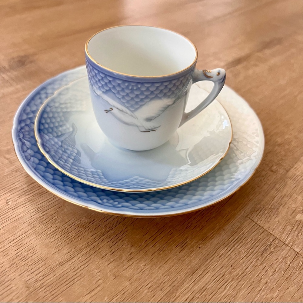 Vtg Bing and Grondahl B&G Denmark Seagull 3 PCs Set, Tea Cup Saucer Cake Plate‎